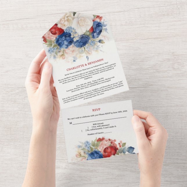 4:e juli Röda vita och blå Blommigten Bröllop (Avrivbar del)