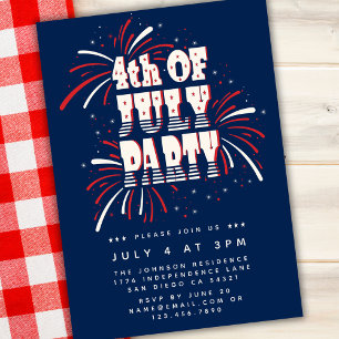 4:e juli Röda, vita och blå Fireworks Party Inbjudningar