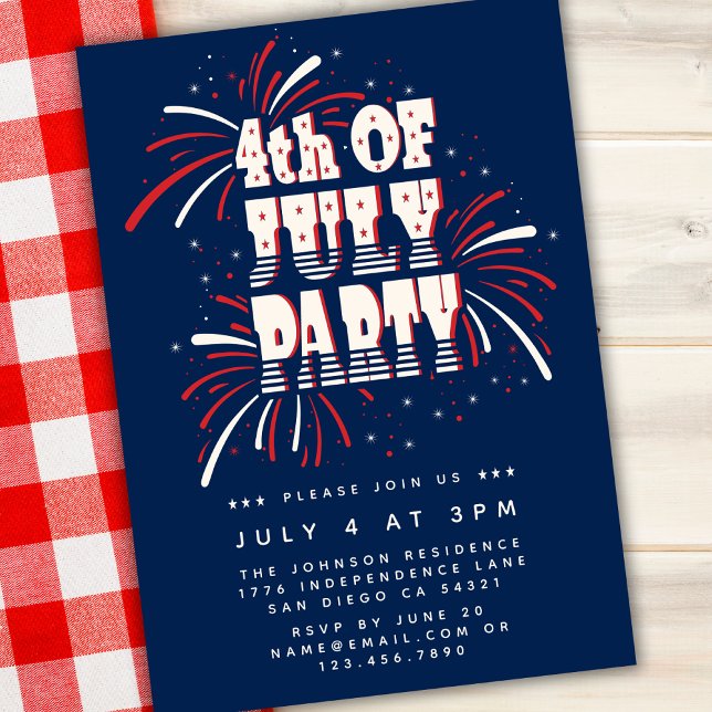 4:e juli Röda, vita och blå Fireworks Party Inbjudningar (Skapare uppladdad)