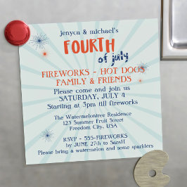 4:e juli Röda vita och blå Fireworks Party Magnetisk Inbjudningskort