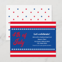 4:e juli Röda vita och blå Party Inbjudningar
