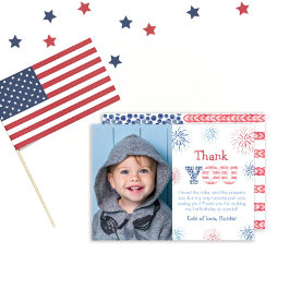 4:e Juli Röda Vita Och Blåa Barnfotofyrverkerier Tack Kort