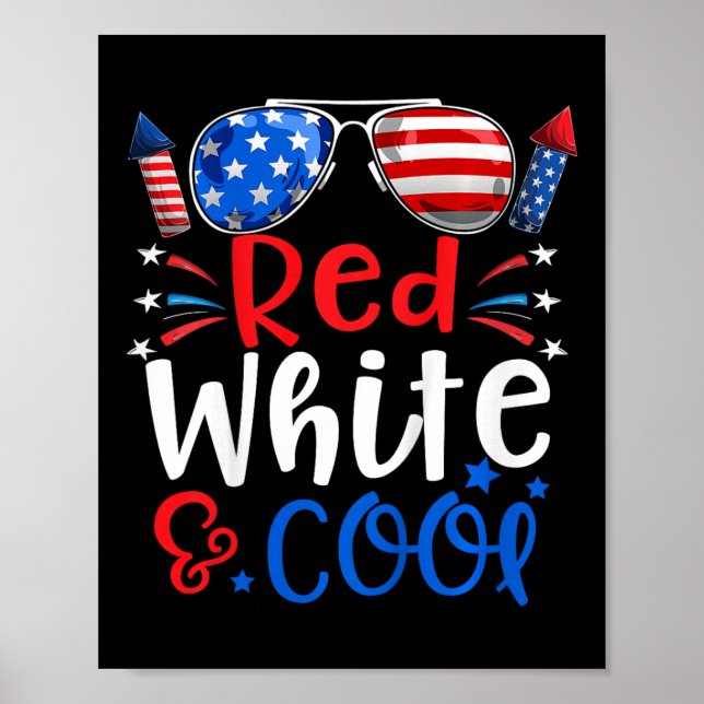4:e juli Röda vita och Coola patriotiska pojkar Poster (Framsidan)
