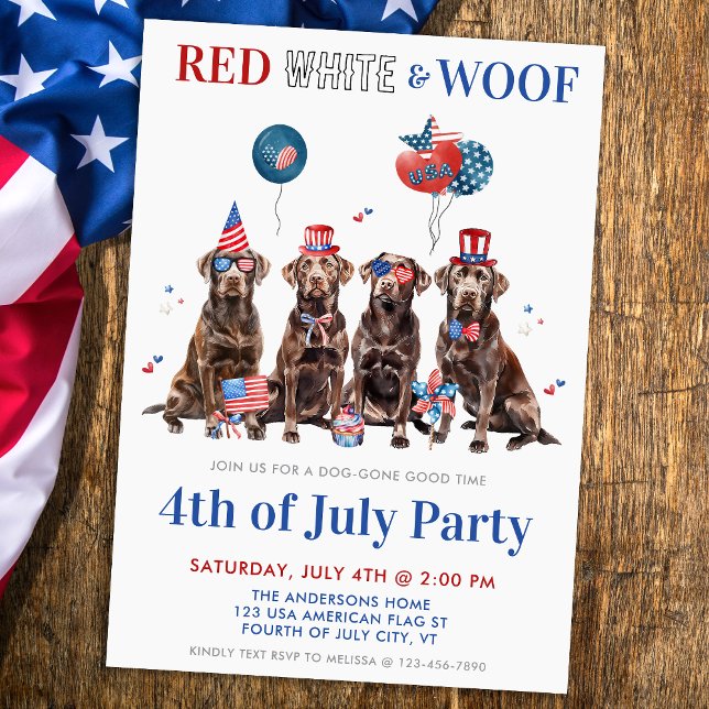 4:e juli Röda vita & Woof Patriotic Hundar Party Inbjudningar (Skapare uppladdad)