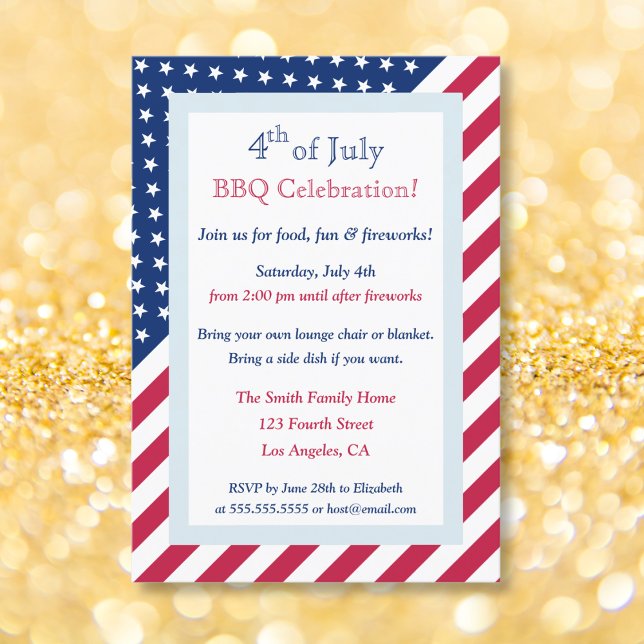 4:e juli Rött vitt blått BBQ Party Stars Rand Inbjudningar (4th of July Red White Blue BBQ Party Stars Stripes Invitation)