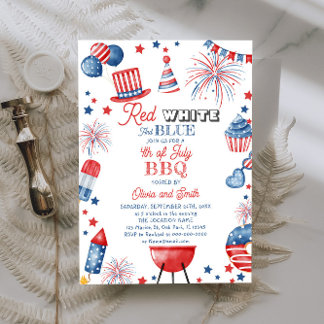 4:e juli Rött vitt blått BQ-inbjudan Inbjudningar
