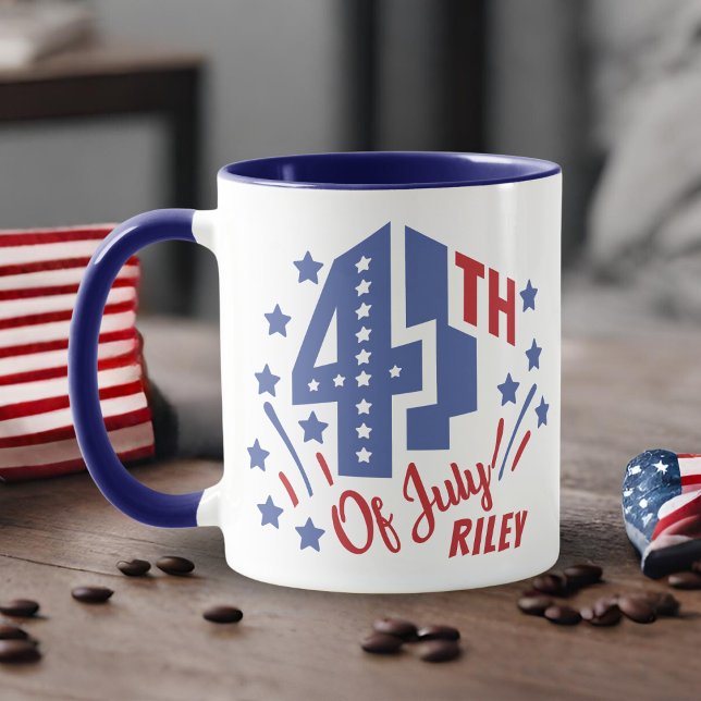 4:e juli Rött vitt och blått eget namn Mugg (4th of July Red White and Blue Custom Name Mug.  Just add your name!)