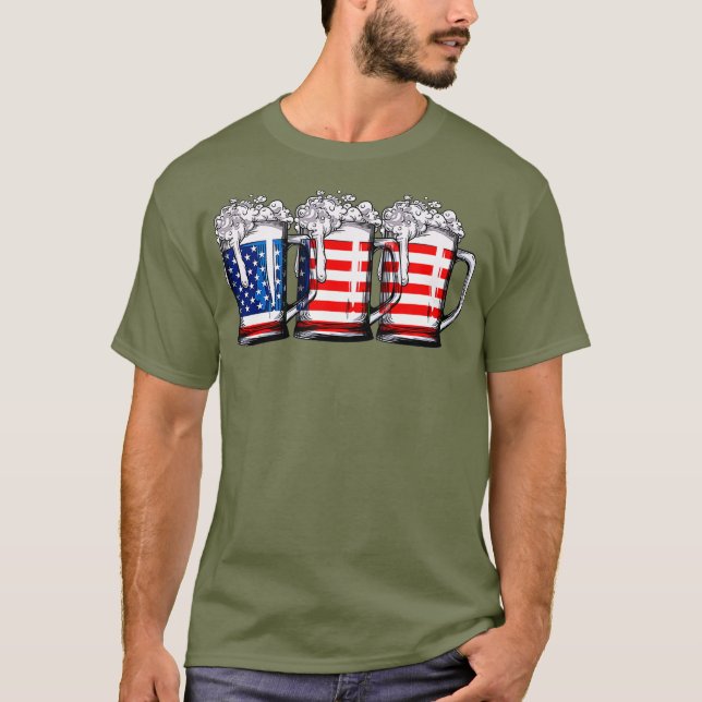 4:e juli Shirts för manar Beer American Flagga T Shirt (Framsida)