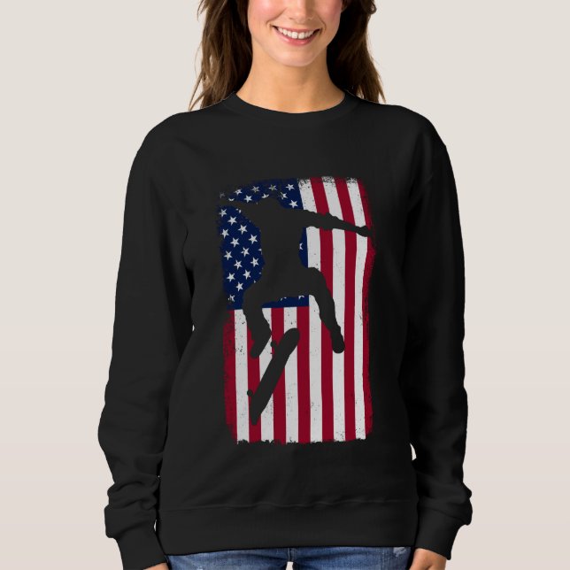 4:e juli Skateboard Patriotic American Flagga T Shirt (Framsida)
