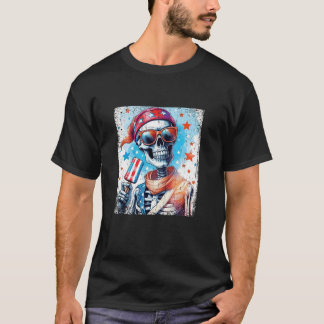 4:e juli Skeleton Popsicle Sunglass USA flagga T Shirt
