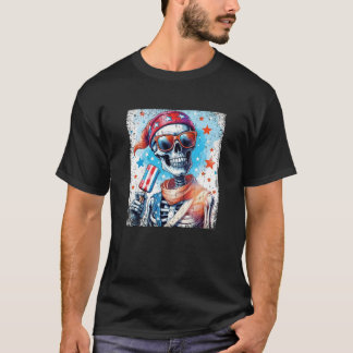 4:e juli Skeleton Popsicle Sunglass USA flagga T Shirt