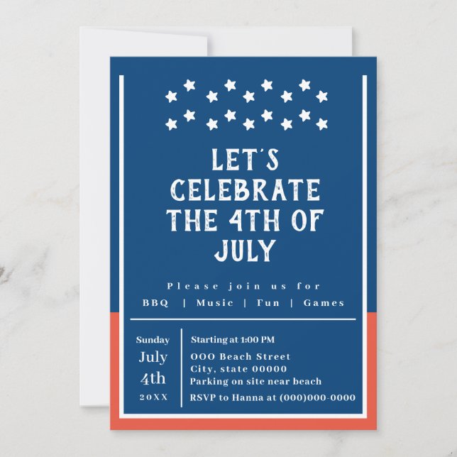 4:e juli Sommaren BBQ Party Inbjudningar (Framsida)