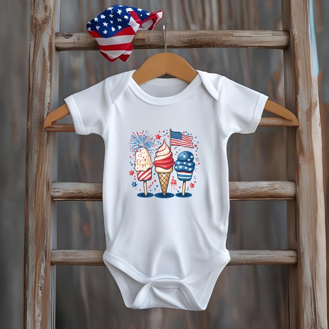 4:e juli Söta USA Ice Cream Baby Bodykostym T Shirt (Skapare uppladdad)