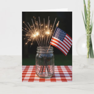 4:e juli Sparklers and Flagga i Mason Burk Kort