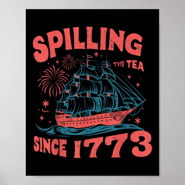 4:e Juli Spiller Te Siden 1773 Rolig Retro Poster (Framsidan)