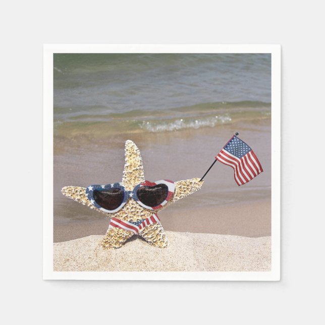 4:e juli Starfish with American Flagga Pappersservett (Framsidan)