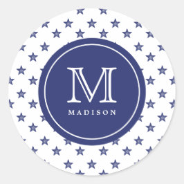 4:e juli Stars Blue Monogram Namn Party-märke Runt Klistermärke