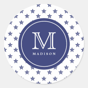 4:e juli Stars Blue Monogram Namn Party-märke Runt Klistermärke