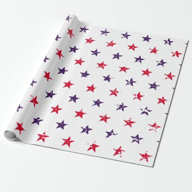 4:e juli Stars Grunge-Abstrakten Sömlös Mönster Presentpapper (Utrullad)