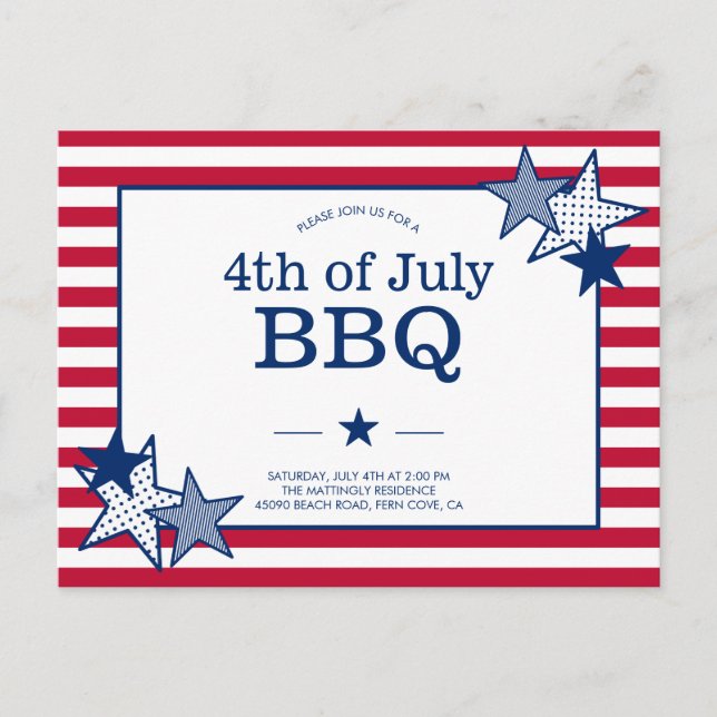4:e juli Stars och stripes Modern Patriotic BBQ Inbjudan Vykort (Framsida)