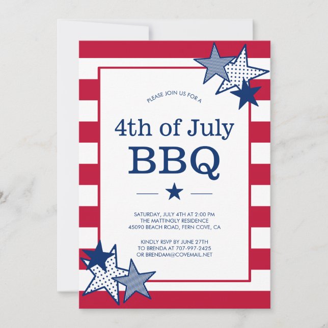 4:e juli Stars och stripes Modern Patriotic BBQ Inbjudningar (Framsida)