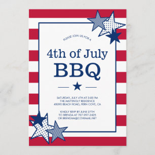 4:e juli Stars och stripes Modern Patriotic BBQ Inbjudningar