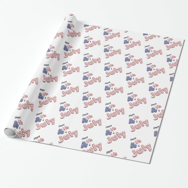 4:e juli Stars Rand Foil Balloations Presentpapper (Utrullad)