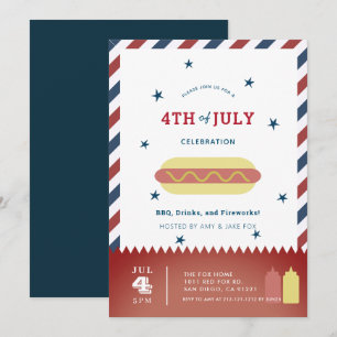4:e juli Stars & Rand Hett Hund BBQ Inbjudningar