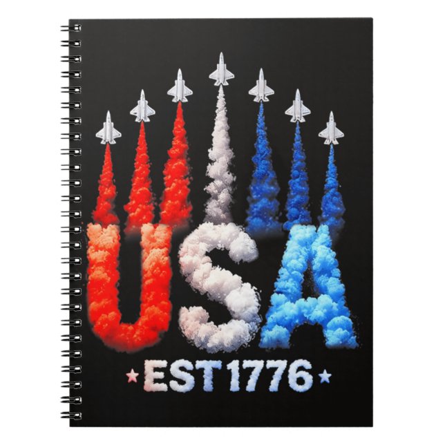 4:e juli stridsflygplan Usa Patriotiska Anteckningsbok (Framsidan)