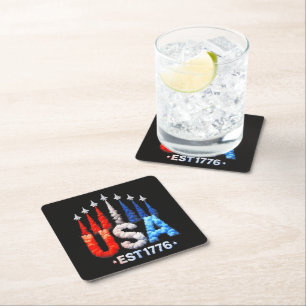 4:e juli stridsflygplan Usa Patriotiska Underlägg Papper Kvadrat