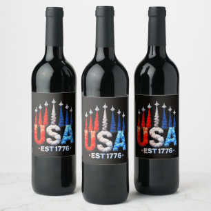 4:e juli stridsflygplan Usa Patriotiska Vinflaska Etikett