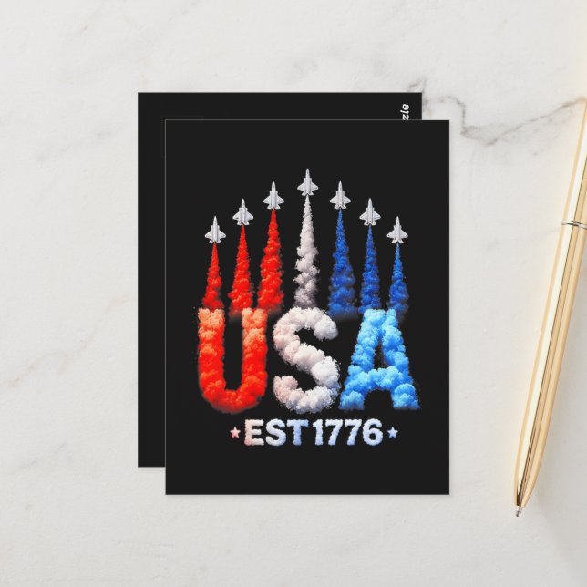 4:e juli stridsflygplan Usa Patriotiska Vykort (Fram/Back In Situ)