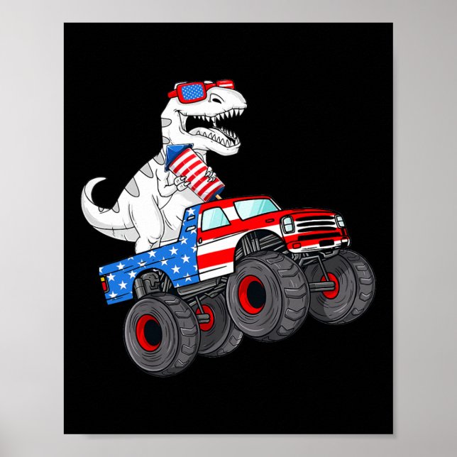 4:e juli t Rex Dino Trex Dinosaur Monster Lastbil Poster (Framsidan)