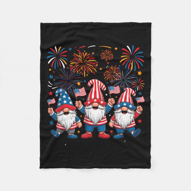 4:e juli Tre Tomtar Firar USA Fleecefilt (Framsidan)