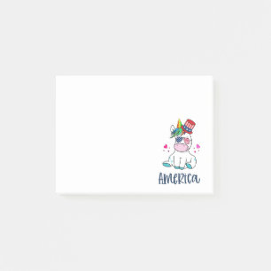 4:e juli Unicorn with USA flagga Sol Glass Post-it Block