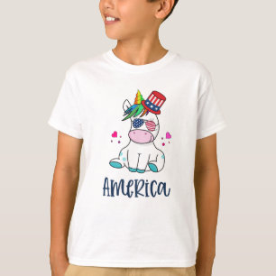 4:e juli Unicorn with USA flagga Sol Glass T Shirt