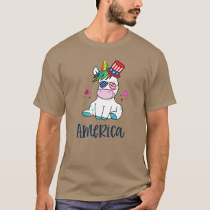 4:e juli Unicorn with USA flagga Sol Glass T Shirt