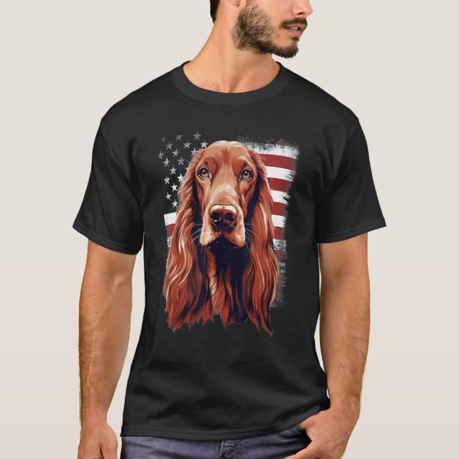 4:e juli, US Flagga Irish Setter Hund T Shirt (Framsida)
