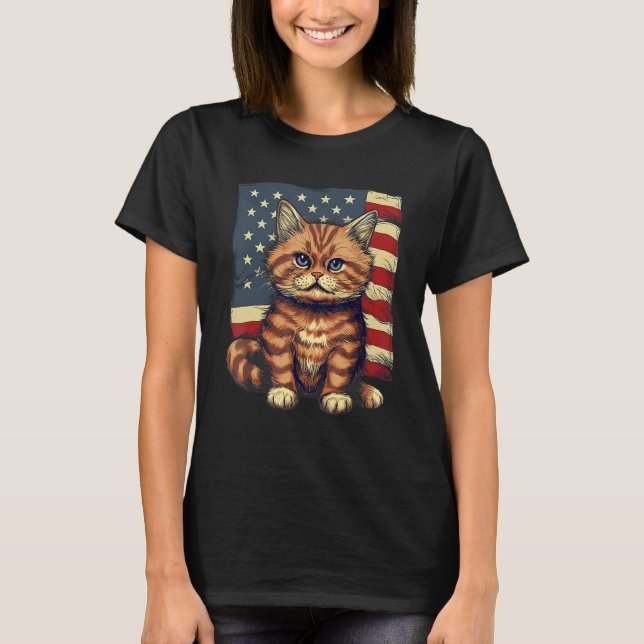 4:e juli: US Flagga Munchkin Cat T Shirt (Framsida)