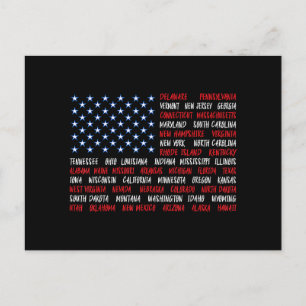 4:e juli USA American Flagga All 50 State Namn Helg Vykort