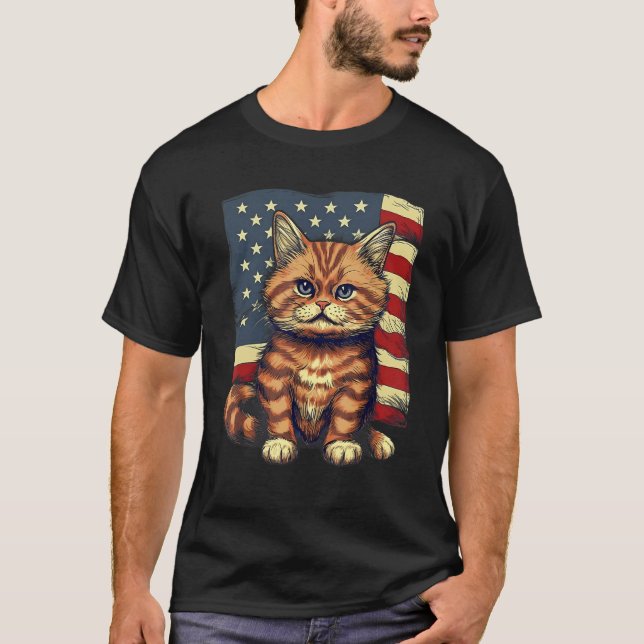 4:e Juli USA Flagga Munchkin Katt T Shirt (Framsida)