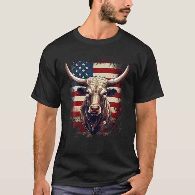 4:e juli USA Flagga Texas Longhorn Bull T Shirt (Framsida)