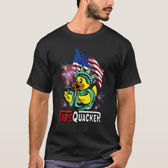 4:e juli: USA Patriotic Flagga Firecracker Rubber T Shirt (Framsida)