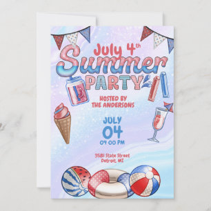 4:e juli USA Sommaren Bassäng Party Inbjudningar