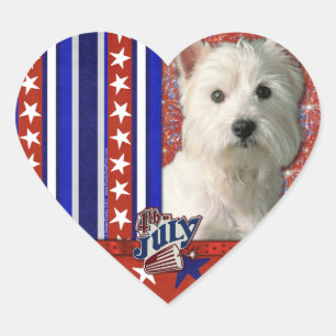 4:e juli - Väster Highland Terrier Hjärtformat Klistermärke