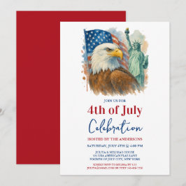 4:e juli vattenfärgen Eagle Patriotic Party Inbjudningar