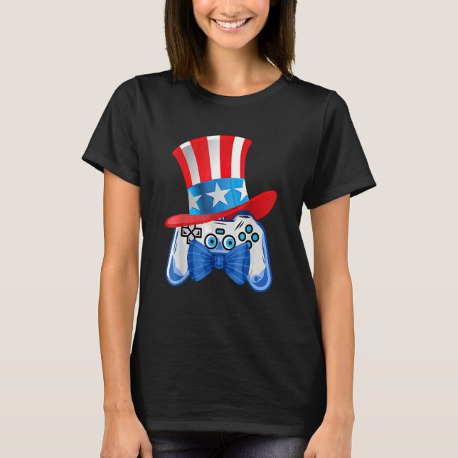 4:e juli Videospel USA flagga Gamer Kids Boys M T Shirt (Framsida)