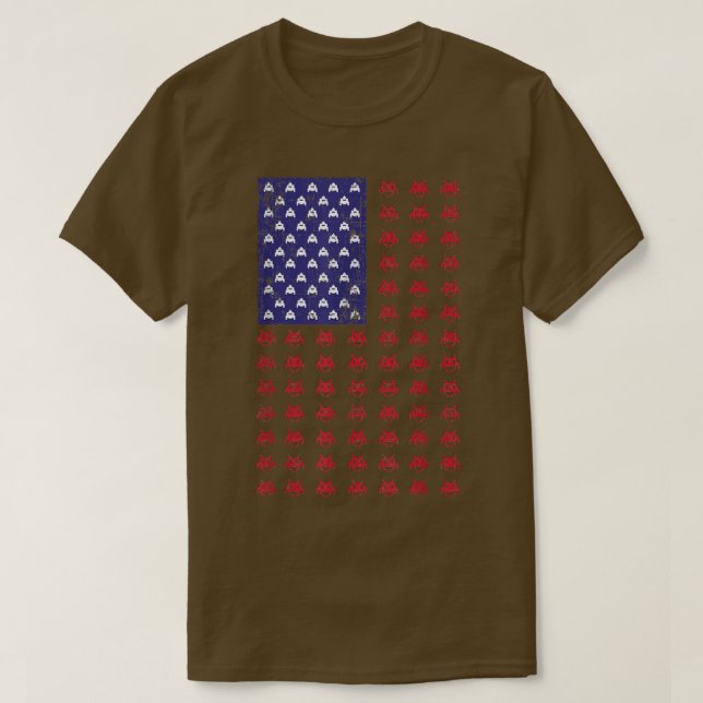 4:e juli Videospelaren 80:e Arcade USA flagga K T Shirt (Design framsida)
