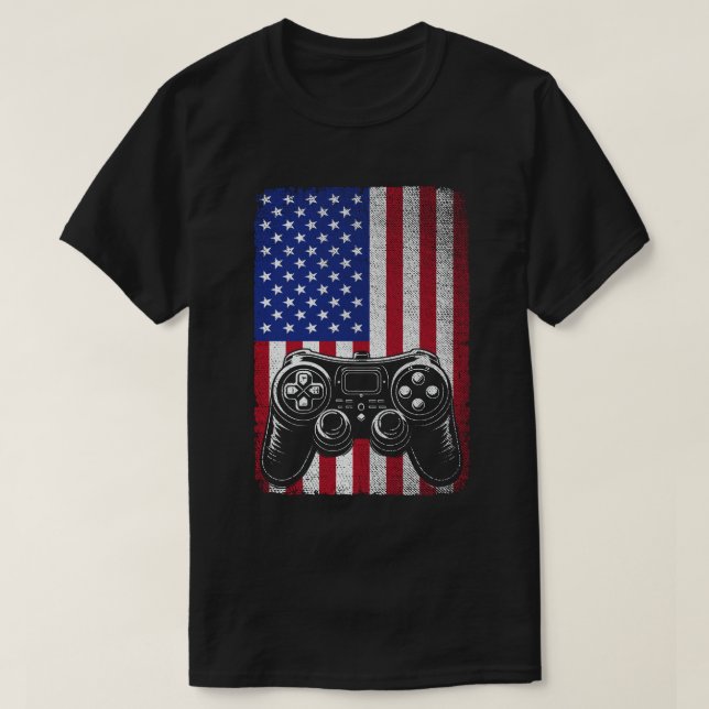 4:e juli Videospelaren USA American Flagga T Shirt (Design framsida)