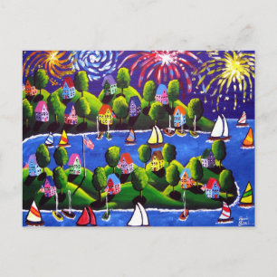 4:e juli-vykort för Fireworks Folk Art Vykort